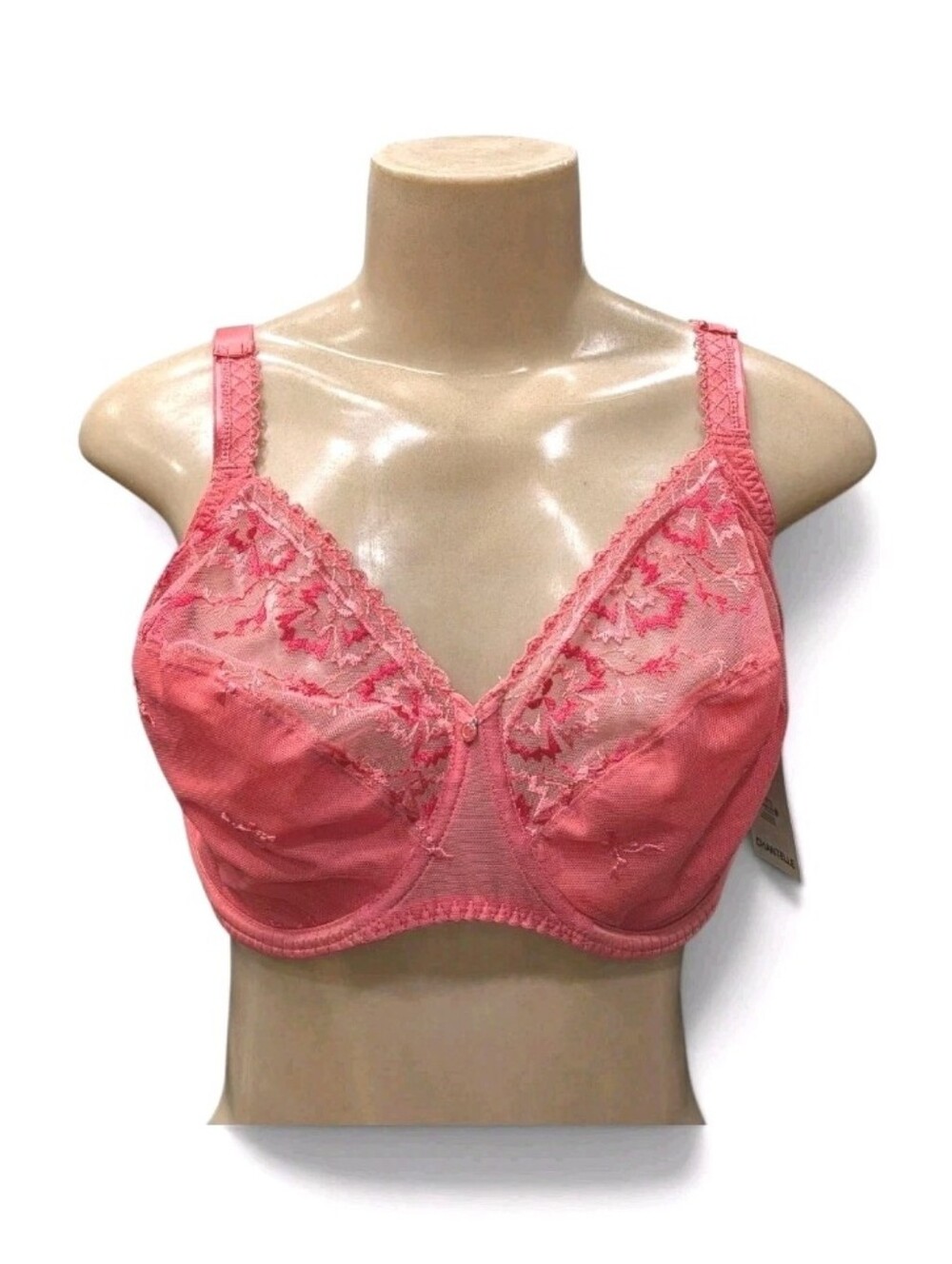 Chantelle Paris Floral Lace Unlined Underwire Bra Coral 32DDDD / 32F NWT